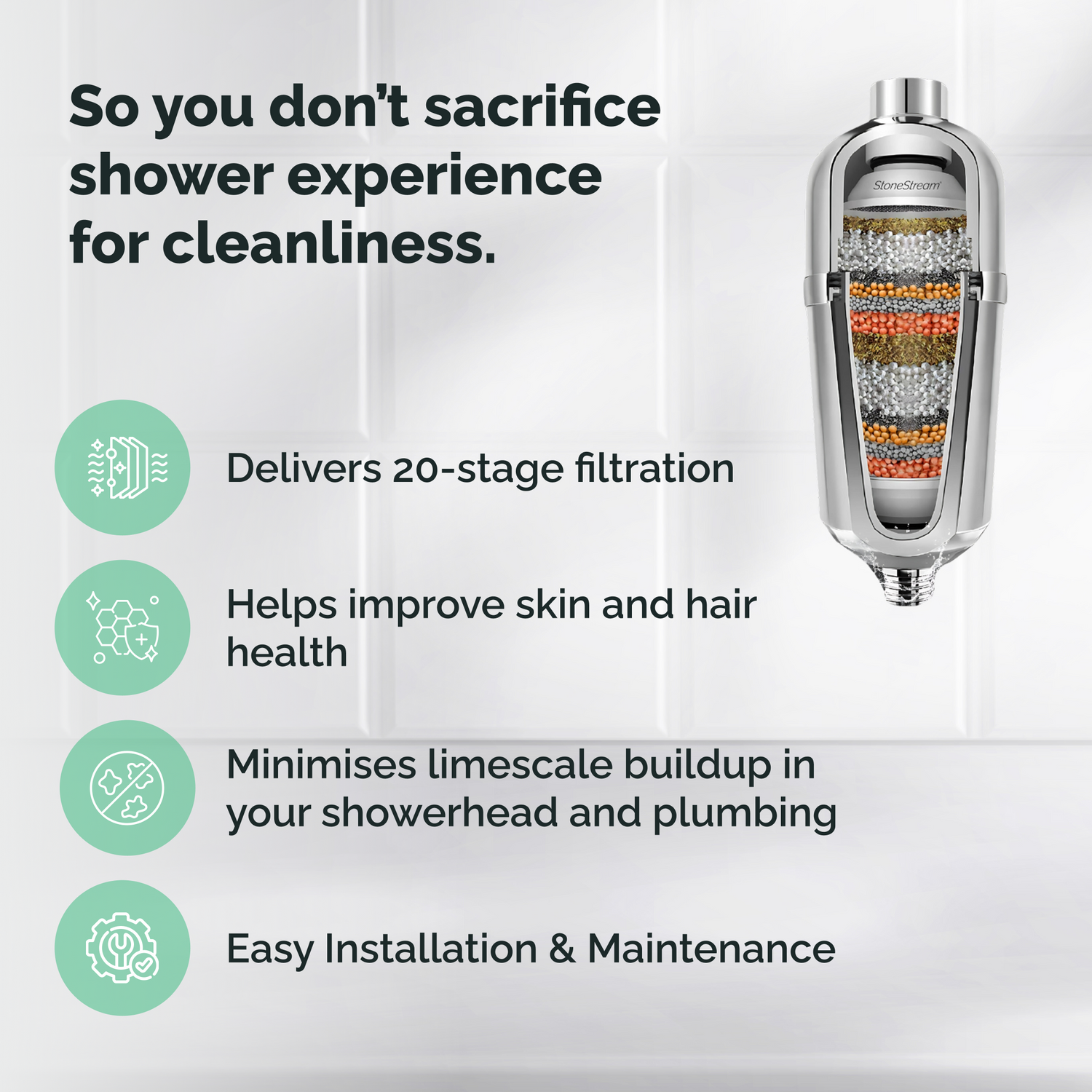 فلتر استحمام متطور للمياه العسرة