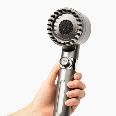 MineralStream Massage Filtered Shower Head front view in grey